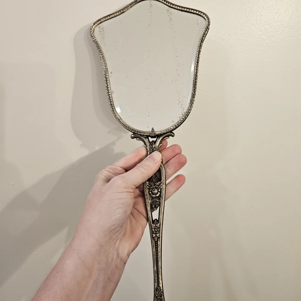 Vintage Cream and Silver Handheld Mirror